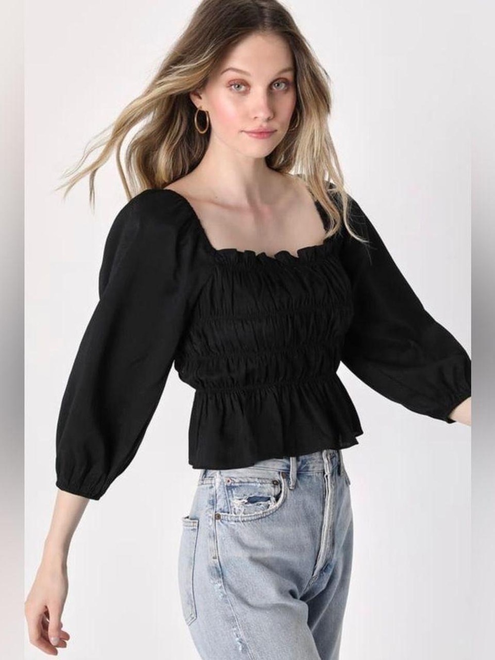 Lulus Black Flirty Reveal Lace back smocked to blouse XL